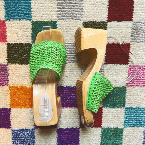 Vintage Shoes Vtg Romano Italian Platform Mule Chunky Clogs Lime